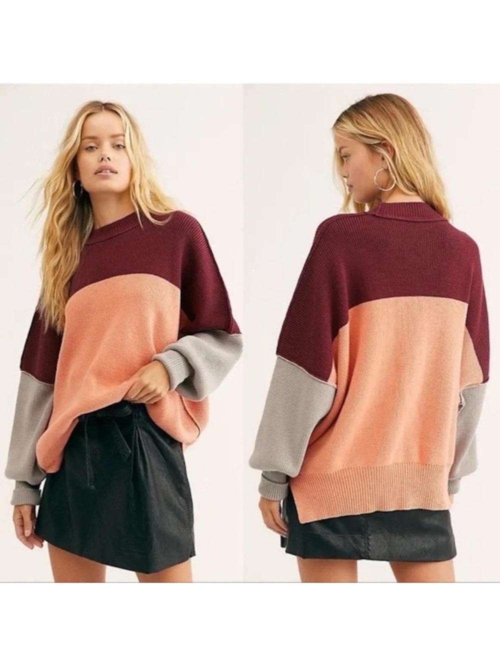 Free People Easy Street Color Block Sweater Oversized Size XSmall